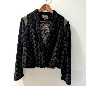 Miss Me Black Faux Fur Beaded Shoulder Jacket Coat